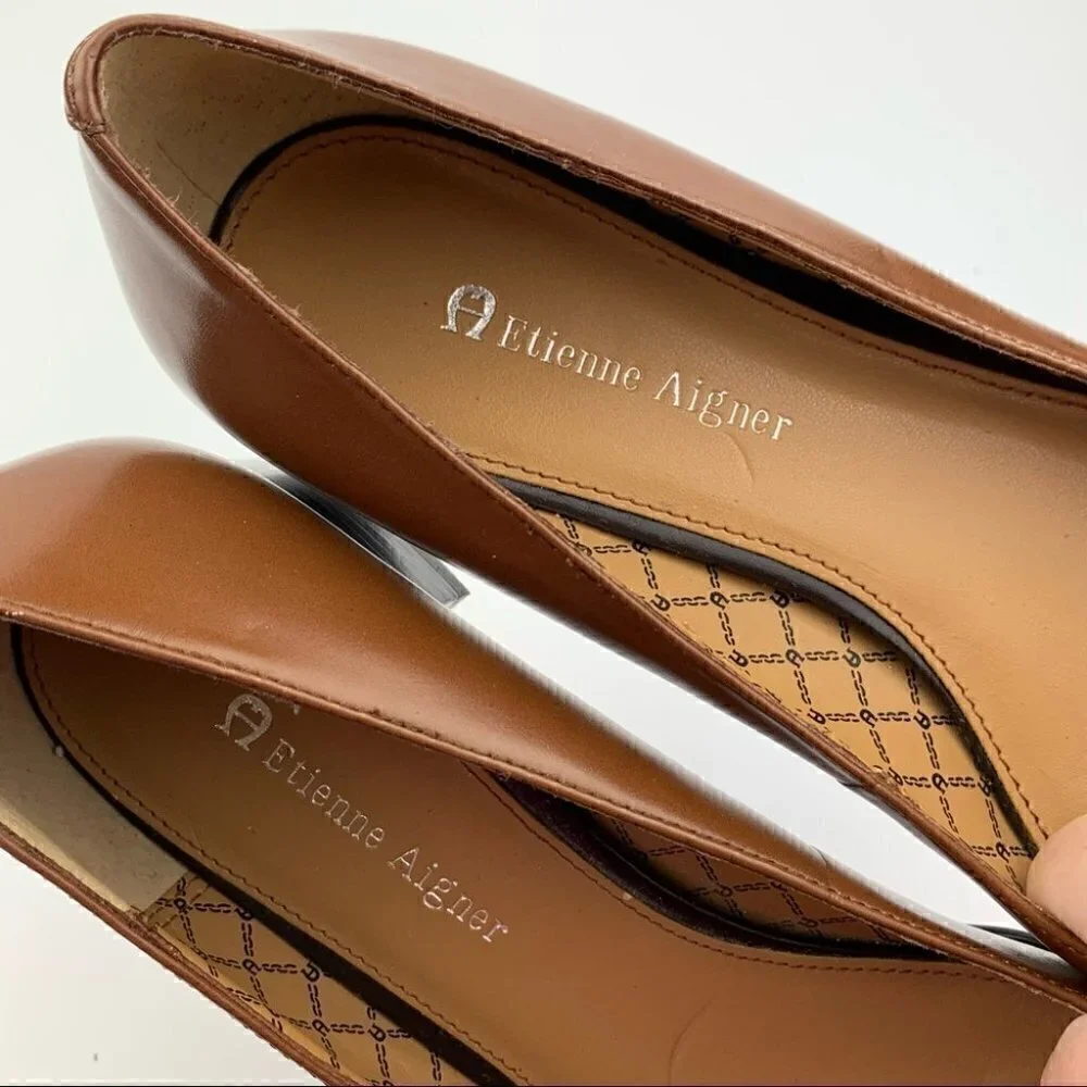 Etienne Aigner heels Ariba 8 tan leather kilted